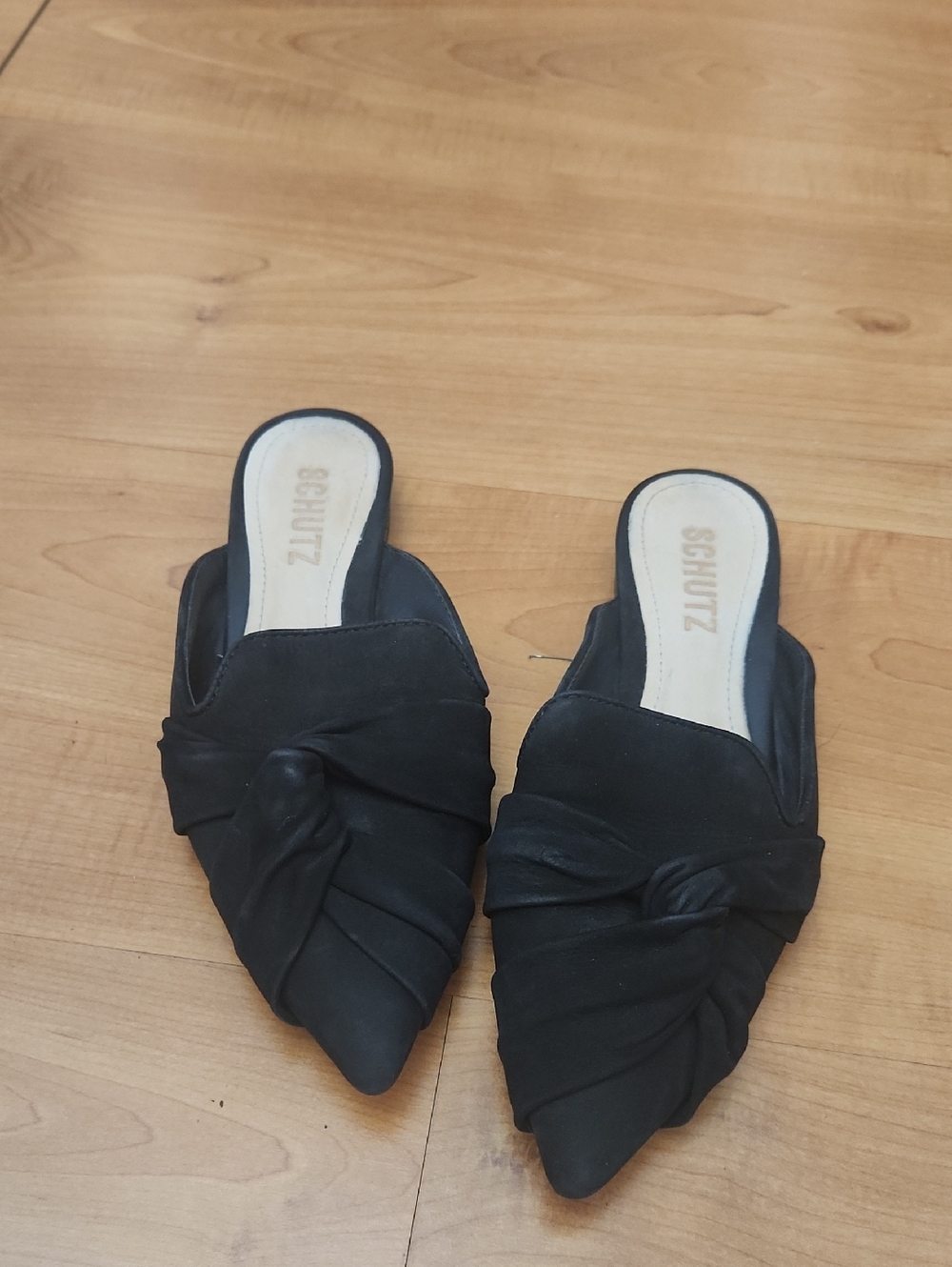 Schutz Women's Black Knotted Pointed Mules